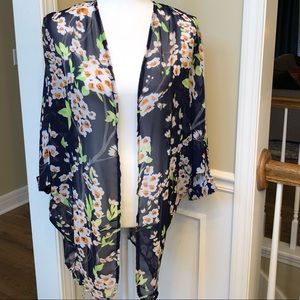 EUC Navy Blue floral kimono top